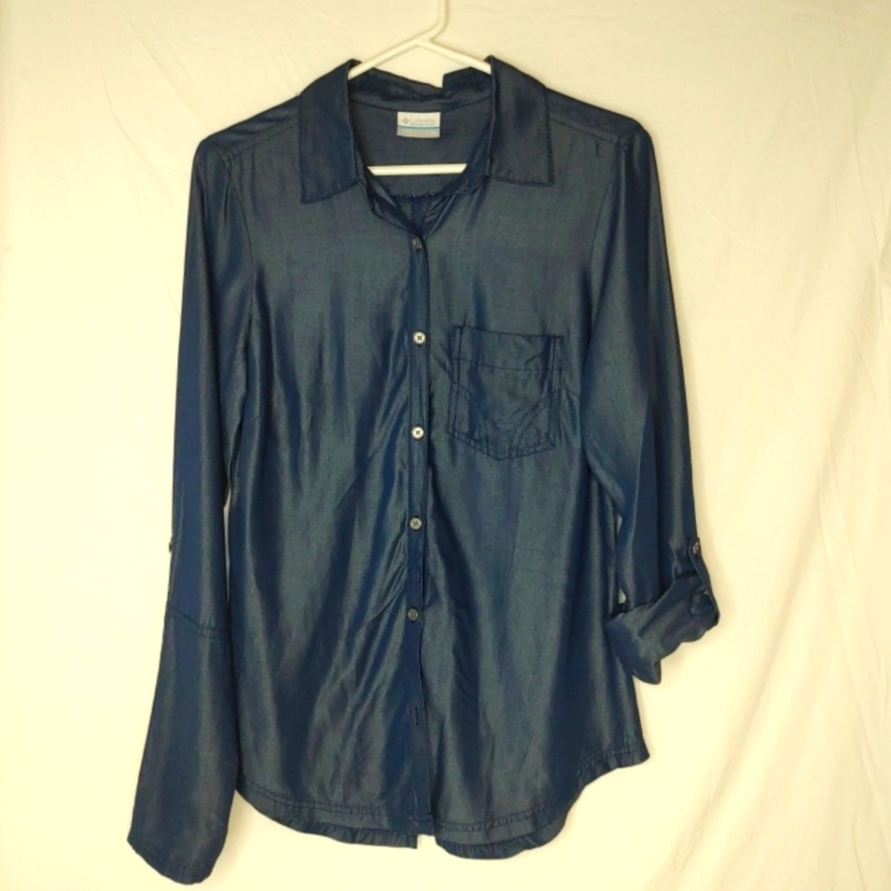 Columbia XS‎ Shirt Womens Blue Adjustable Long Sleeve Outdoors Secret Pocket